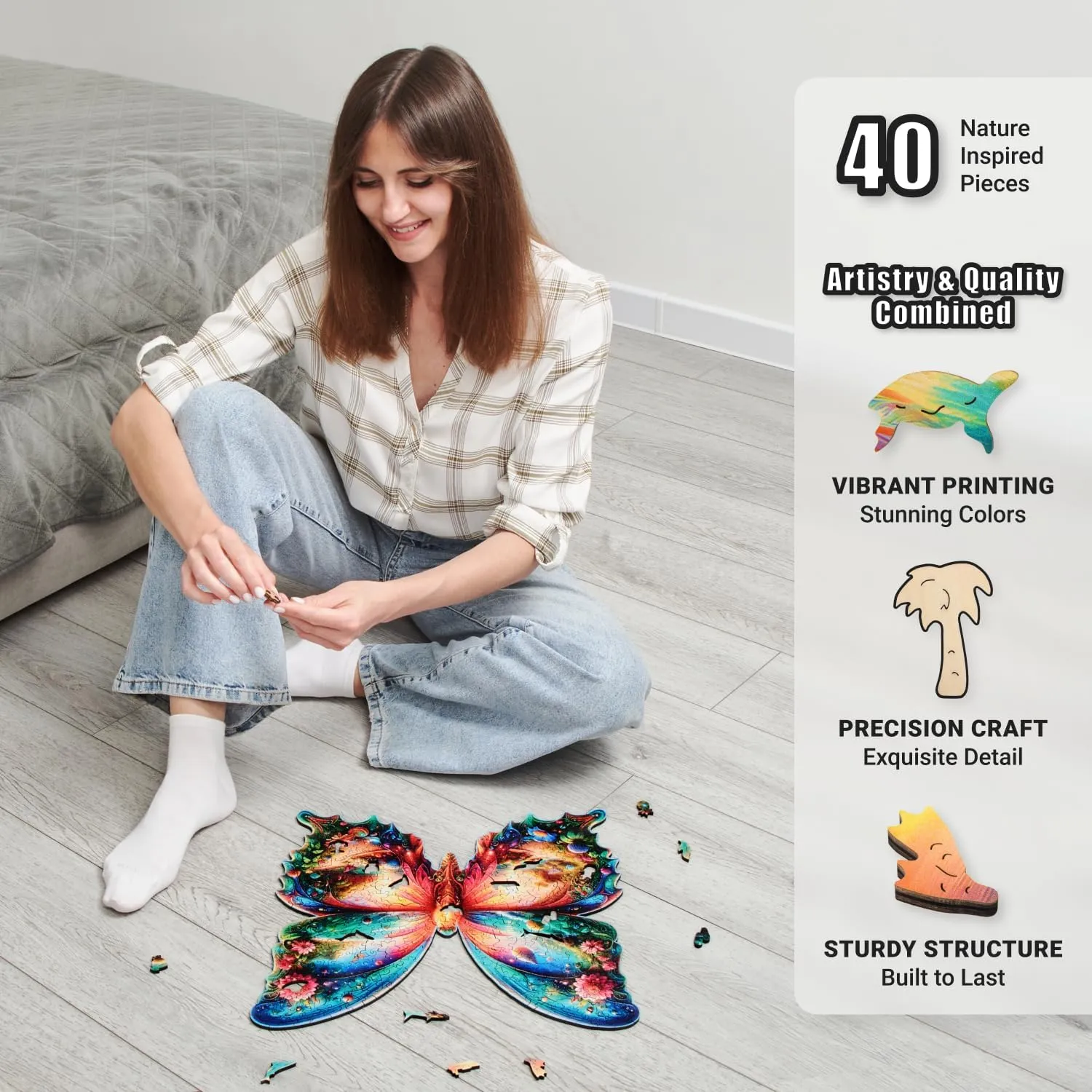 - 350 Piece Wooden Puzzles for Adults - 16.1 x 15.1 in - Extra-Thick 5 mm Wood Puzzle$ Hand-Shaped Pieces$ Nature Life Mosaic Design - Premium Gift for Puzzle cuneiform November unbind noteworthy schoolroom Lovers by LEOGOR Butterfly Oasis 