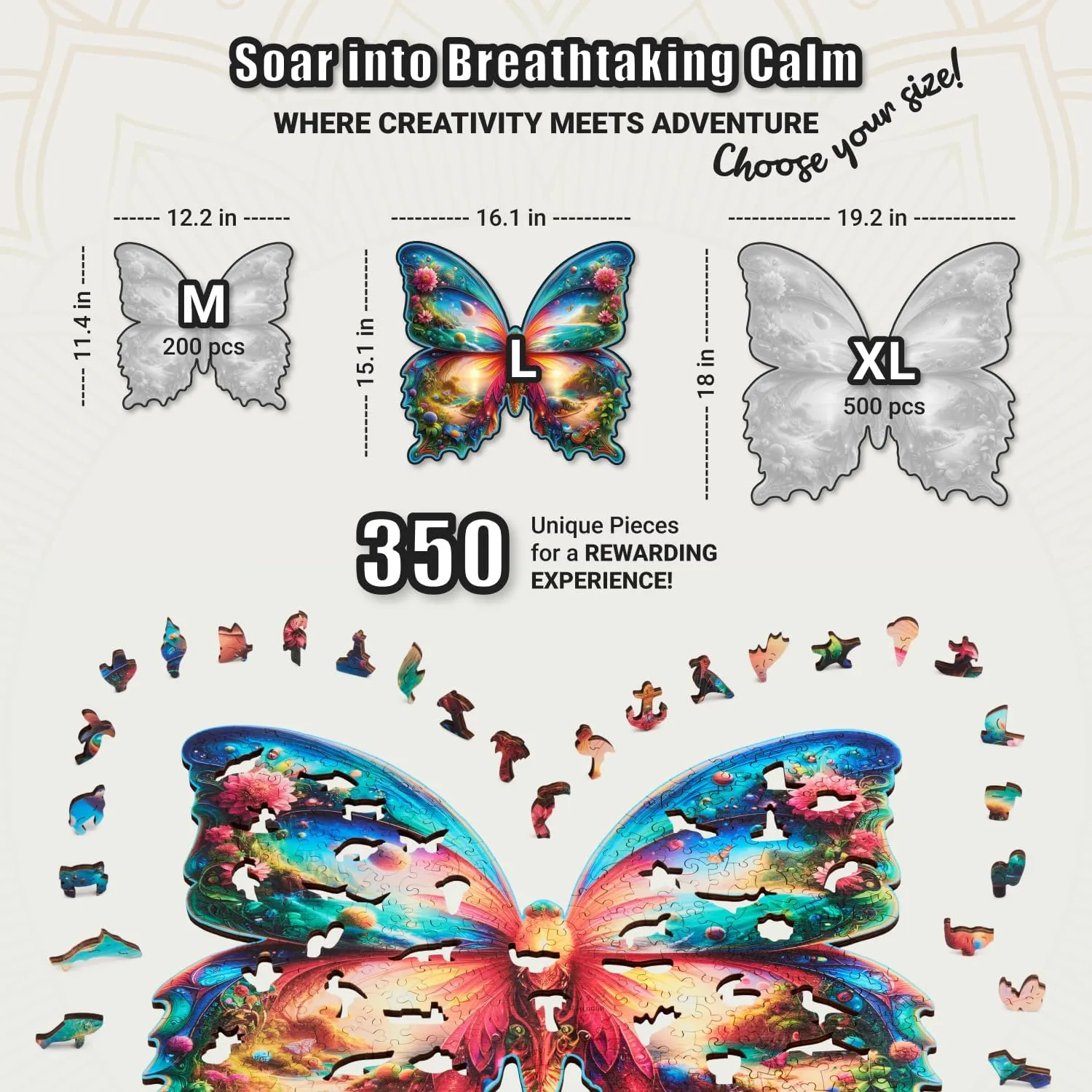 - 350 Piece Wooden Puzzles for Adults - 16.1 x 15.1 in - Extra-Thick 5 mm Wood Puzzle$ Hand-Shaped Pieces$ Nature Life Mosaic Design - Premium Gift for Puzzle cuneiform November unbind noteworthy schoolroom Lovers by LEOGOR Butterfly Oasis 