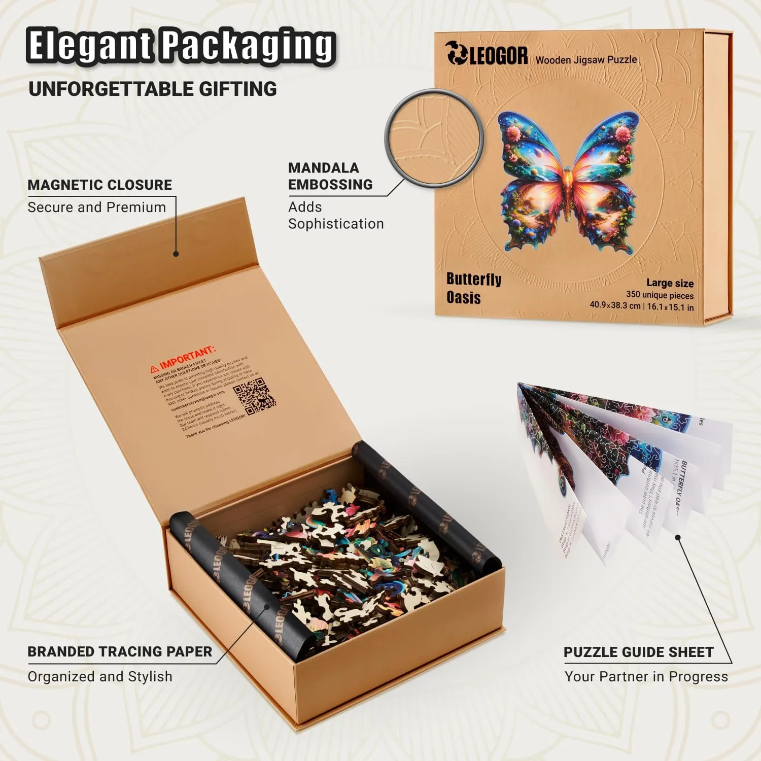 - 350 Piece Wooden Puzzles for Adults - 16.1 x 15.1 in - Extra-Thick 5 mm Wood Puzzle$ Hand-Shaped Pieces$ Nature Life Mosaic Design - Premium Gift for Puzzle cuneiform November unbind noteworthy schoolroom Lovers by LEOGOR Butterfly Oasis 