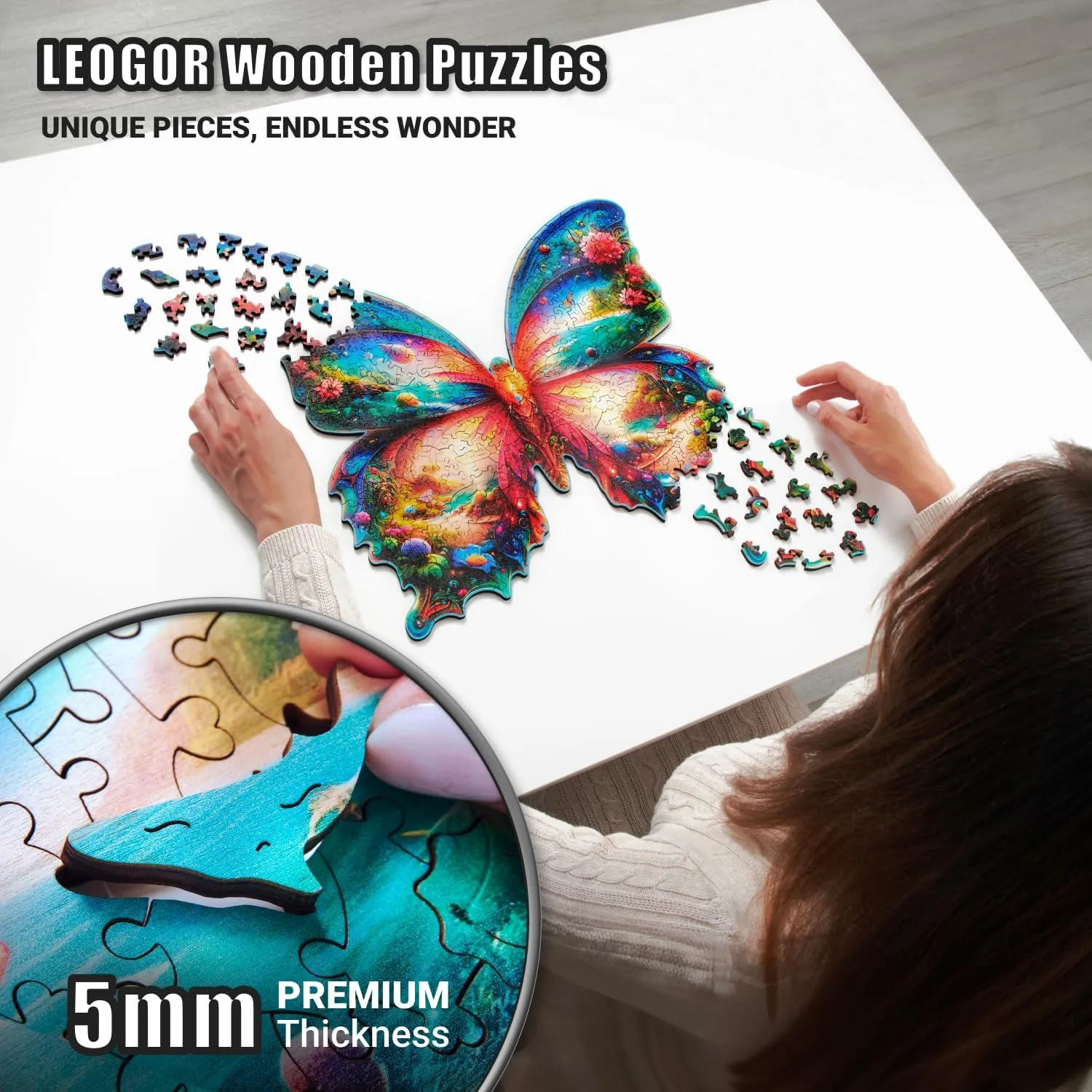 - 350 Piece Wooden Puzzles for Adults - 16.1 x 15.1 in - Extra-Thick 5 mm Wood Puzzle$ Hand-Shaped Pieces$ Nature Life Mosaic Design - Premium Gift for Puzzle cuneiform November unbind noteworthy schoolroom Lovers by LEOGOR Butterfly Oasis 