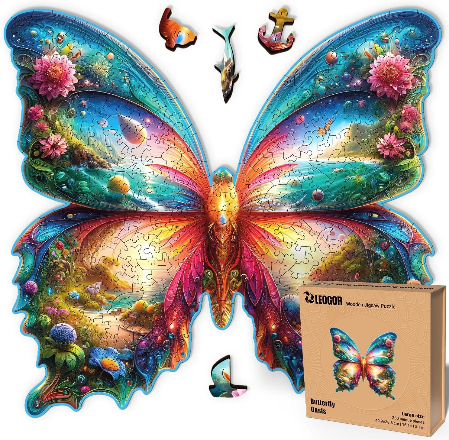 - 350 Piece Wooden Puzzles for Adults - 16.1 x 15.1 in - Extra-Thick 5 mm Wood Puzzle$ Hand-Shaped Pieces$ Nature Life Mosaic Design - Premium Gift for Puzzle cuneiform November unbind noteworthy schoolroom Lovers by LEOGOR Butterfly Oasis 