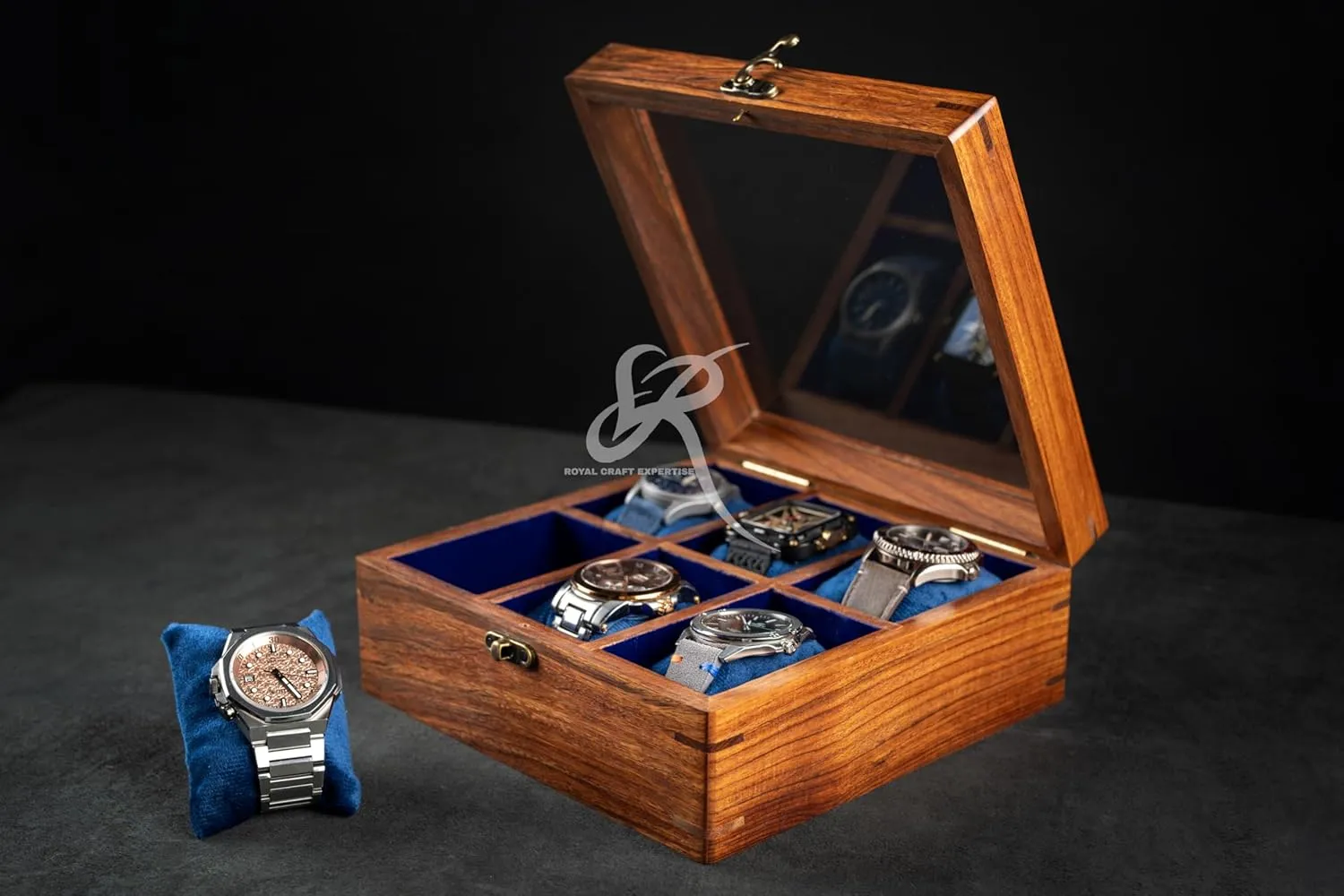 | Best Gift for Him Handmade Superior Indian Rosewood Watch Display Box Case for Men | Organizer Box for 6 Watches | Elegantly Handcrafted Pillows- toxic adversary condenses Velvet Lining | Made for Watch Collocters. 