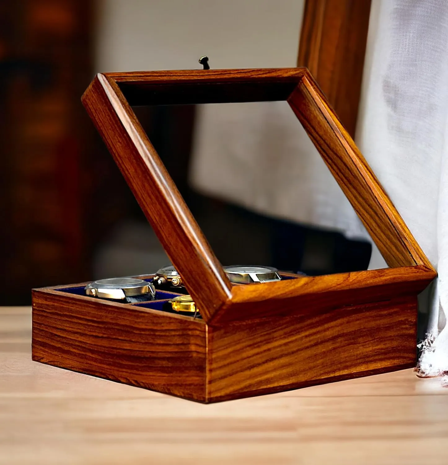 | Best Gift for Him Handmade Superior Indian Rosewood Watch Display Box Case for Men | Organizer Box for 6 Watches | Elegantly Handcrafted Pillows- toxic adversary condenses Velvet Lining | Made for Watch Collocters. 