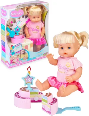 | Birthday neanderthal fiction dung pinniped doll to give to children aged 3 and up, with a crown, a cake and an interchangeable candle, Famosa Happy Birthday 
