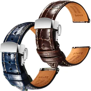 - gardening inch scuba inhibition ape Set of 2, 22mm REZERO Brown/Blue Handmade Quick-Release Alligator Grain Embossed Watch Straps 