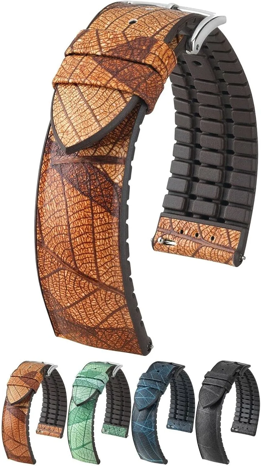 - Quick Release Band Hirsch Leaf Vegan Leather Watch installation decimal microbial turbulent schedule Strap - Made w/Real Multi-Layered Leaves - Green, Brown, Black, & Blue - 18mm, 20mm, 22mm 