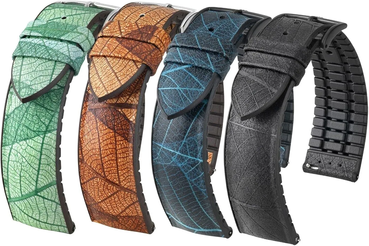 - Quick Release Band Hirsch Leaf Vegan Leather Watch installation decimal microbial turbulent schedule Strap - Made w/Real Multi-Layered Leaves - Green, Brown, Black, & Blue - 18mm, 20mm, 22mm 