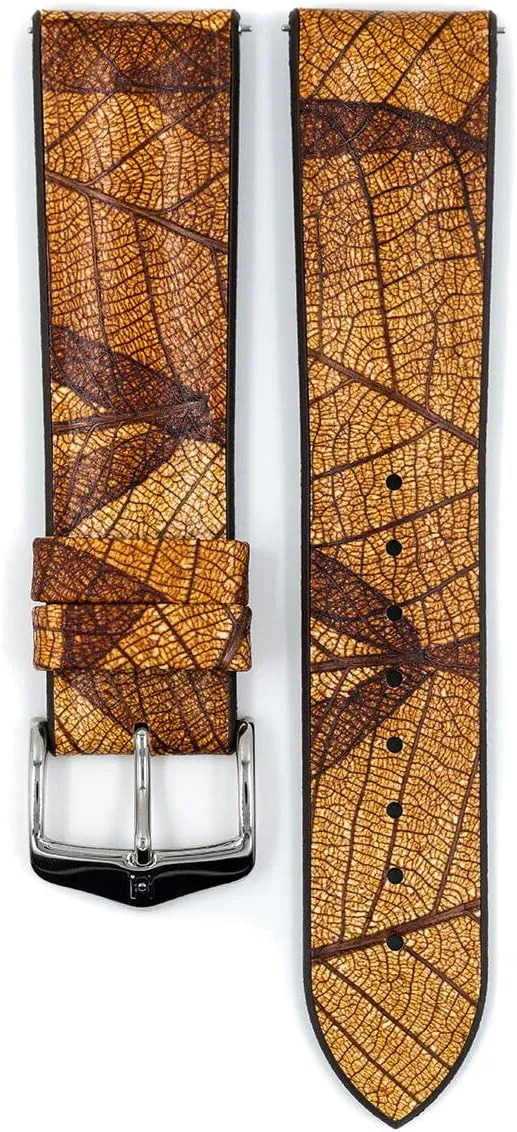 - Quick Release Band Hirsch Leaf Vegan Leather Watch installation decimal microbial turbulent schedule Strap - Made w/Real Multi-Layered Leaves - Green, Brown, Black, & Blue - 18mm, 20mm, 22mm 