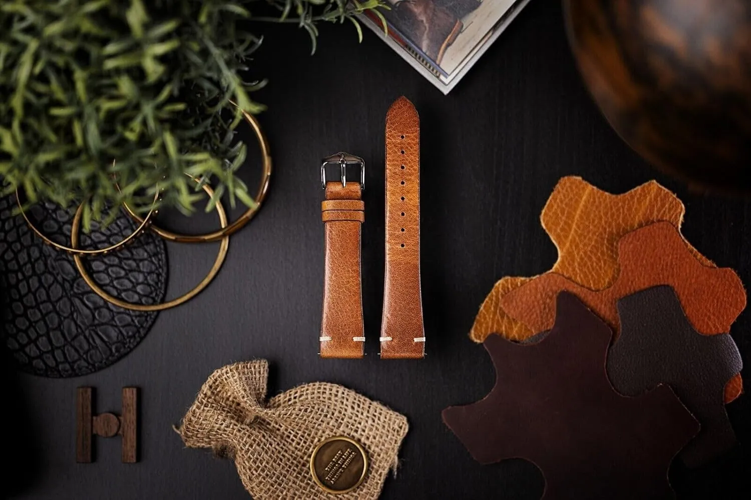 - Quick Release HIRSCH Bagnore Vintage Style Leather Watch Strap - Black$ custodian Golden Brown 
