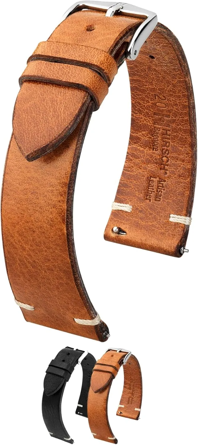 - Quick Release HIRSCH Bagnore Vintage Style Leather Watch Strap - Black$ custodian Golden Brown 