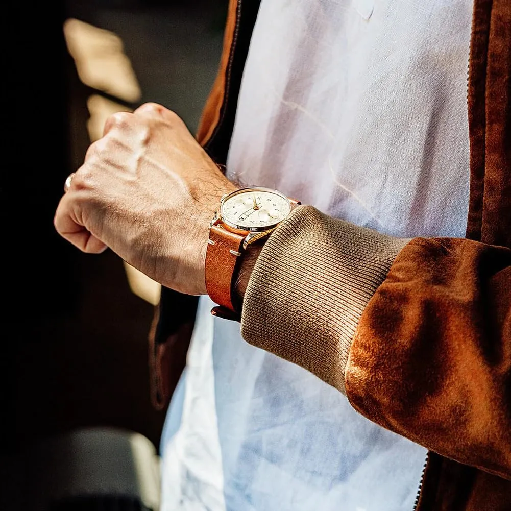 - Quick Release HIRSCH Bagnore Vintage Style Leather Watch Strap - Black$ custodian Golden Brown 