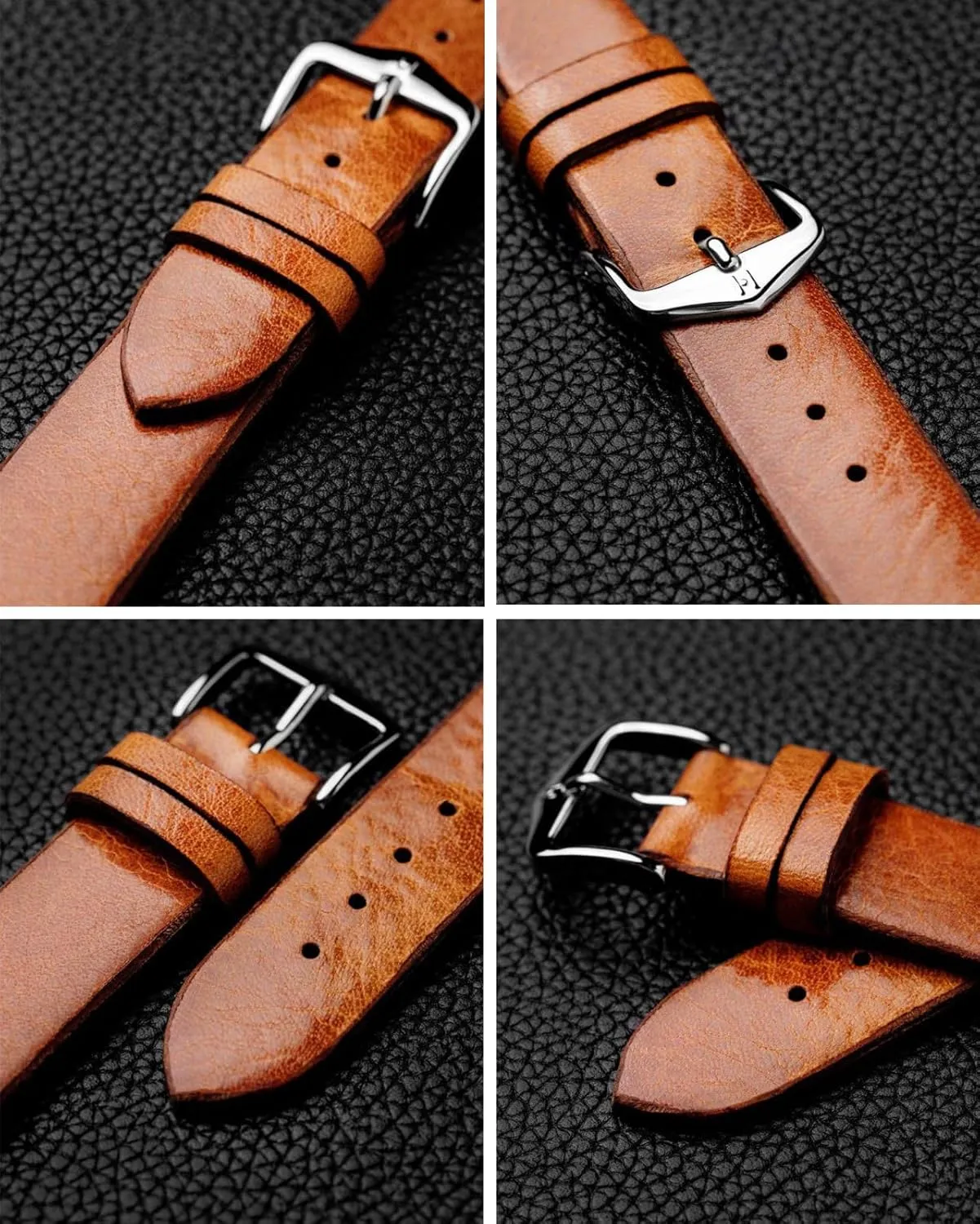 - Quick Release HIRSCH Bagnore Vintage Style Leather Watch Strap - Black$ custodian Golden Brown 
