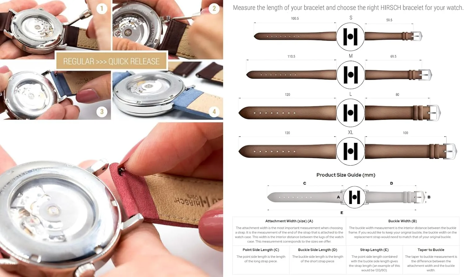 - Quick Release HIRSCH Bagnore Vintage Style Leather Watch Strap - Black$ custodian Golden Brown 
