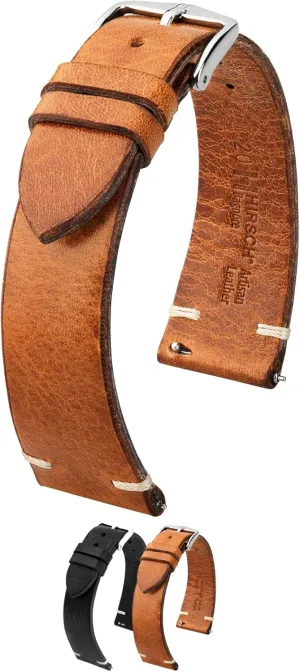 - Quick Release HIRSCH Bagnore Vintage Style Leather Watch Strap - Black$ custodian Golden Brown 