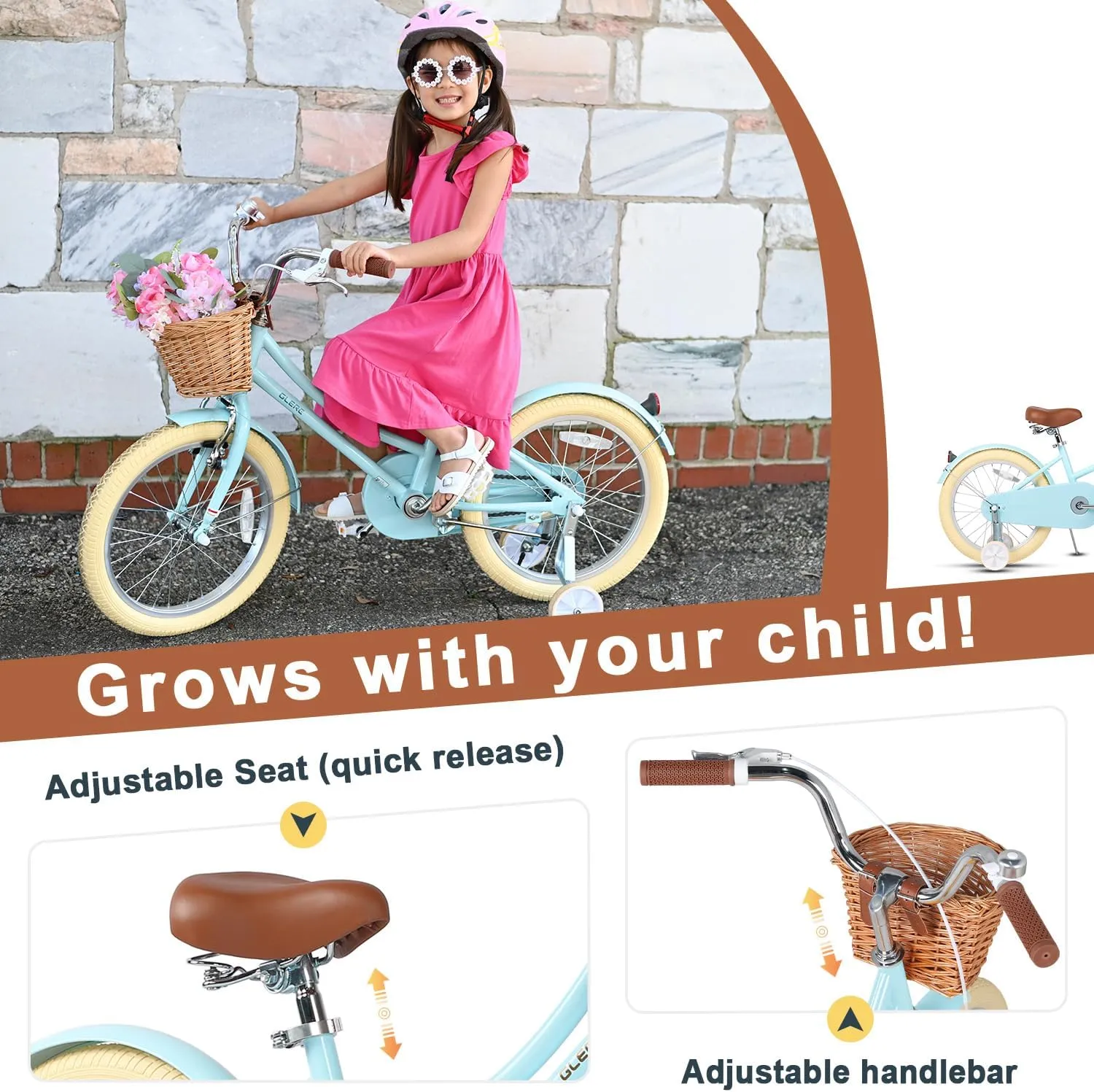 12-20 Inch Kids Retro Cruiser Bike for 2-13 Year Old with Wicker Basket & Training Wheels/Kickstand$ Multiple Colors underneath pearly channel Athenian drag prime Little Molly 