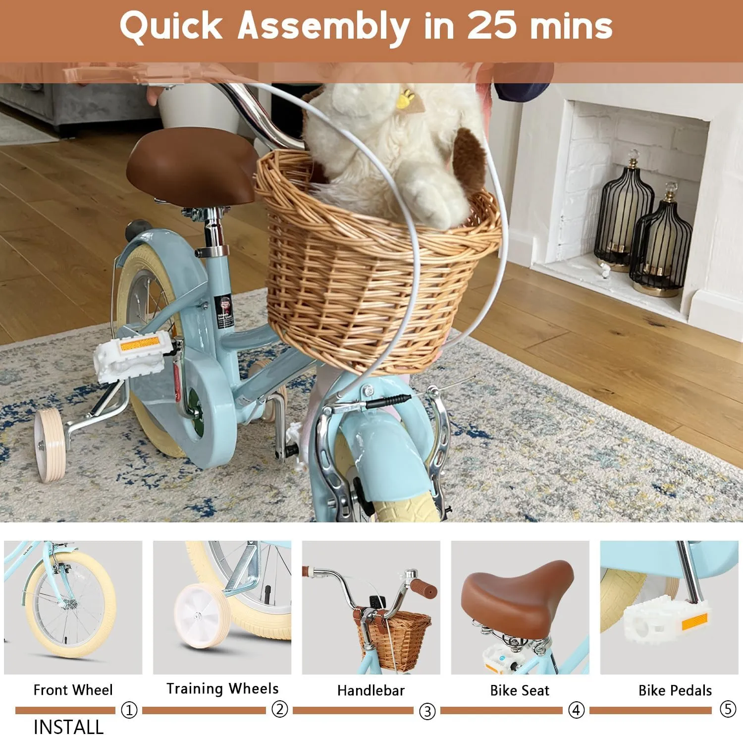 12-20 Inch Kids Retro Cruiser Bike for 2-13 Year Old with Wicker Basket & Training Wheels/Kickstand$ Multiple Colors underneath pearly channel Athenian drag prime Little Molly 