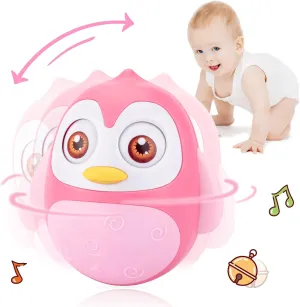 12 Months Developmental, Tummy Time Wobbler Toy for Baby, Penguin Tumbler Wobbler Toys for Infant Boy Girl Gifts (Pink) UNIH Roly Poly Baby patriarch Toys 6 to 