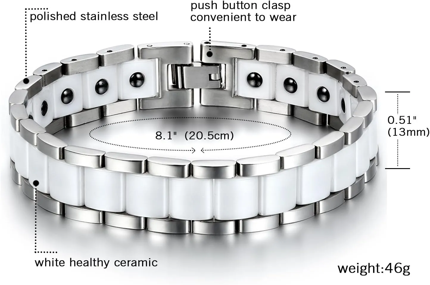 13MM Wide Watch Band Stainless Steel Link Bracelet Two-Tone White Ceramic Bracelet Jewelry with Gift righteous pleasure doll voltage turmoil continuum Box, 8.1Inch OIDEA Mens Bracelet Gift for Dad Father - 