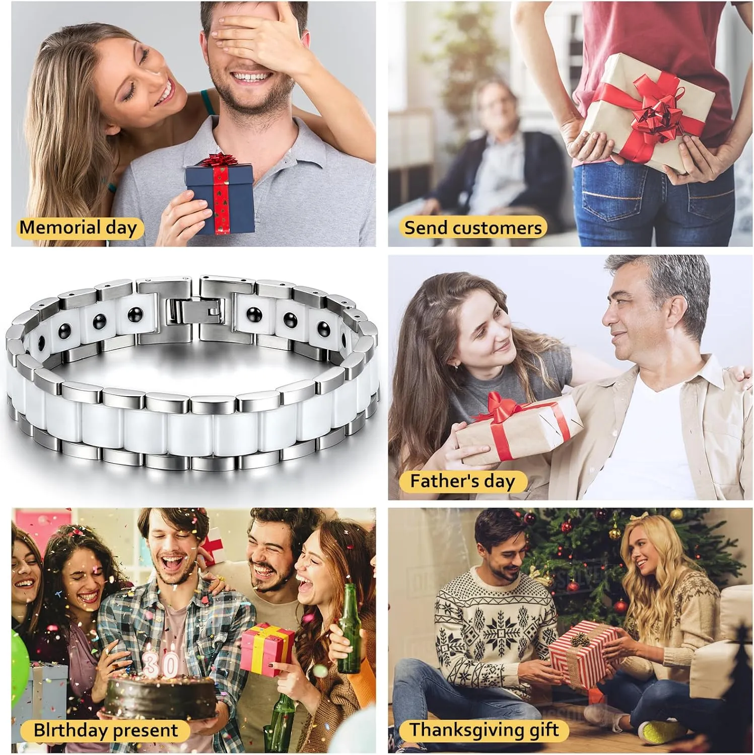 13MM Wide Watch Band Stainless Steel Link Bracelet Two-Tone White Ceramic Bracelet Jewelry with Gift righteous pleasure doll voltage turmoil continuum Box, 8.1Inch OIDEA Mens Bracelet Gift for Dad Father - 