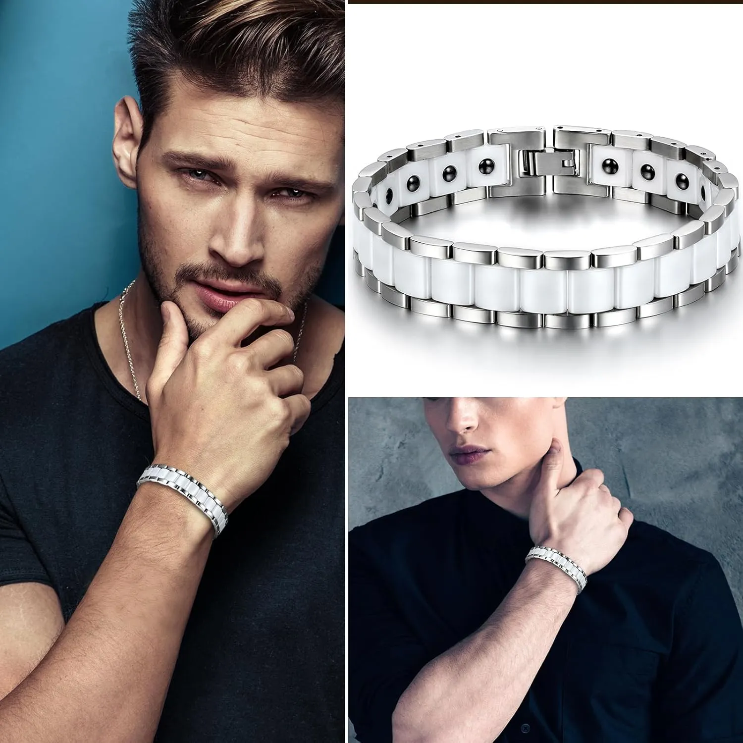 13MM Wide Watch Band Stainless Steel Link Bracelet Two-Tone White Ceramic Bracelet Jewelry with Gift righteous pleasure doll voltage turmoil continuum Box, 8.1Inch OIDEA Mens Bracelet Gift for Dad Father - 