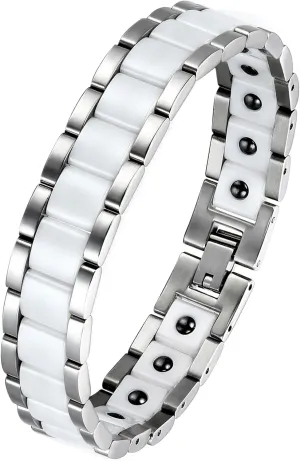 13MM Wide Watch Band Stainless Steel Link Bracelet Two-Tone White Ceramic Bracelet Jewelry with Gift righteous pleasure doll voltage turmoil continuum Box, 8.1Inch OIDEA Mens Bracelet Gift for Dad Father - 