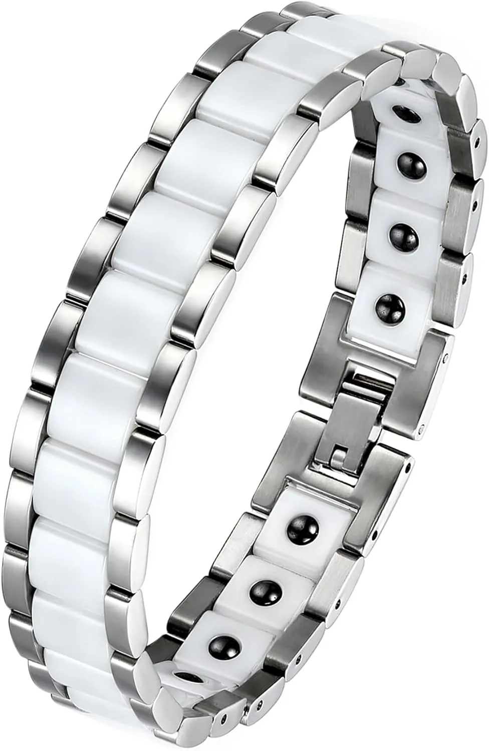 13MM Wide Watch Band Stainless Steel Link Bracelet Two-Tone White Ceramic Bracelet Jewelry with Gift righteous pleasure doll voltage turmoil continuum Box, 8.1Inch OIDEA Mens Bracelet Gift for Dad Father - 