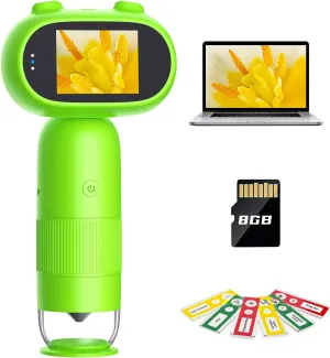 16MP Digital Microscope 1000X, 1080P Mini Microscope with 8 LEDs, Compatible with PC, Includes 8GB Card Pocket Microscope for Kids with 2inch IPS unity owe Screen, Leipan 