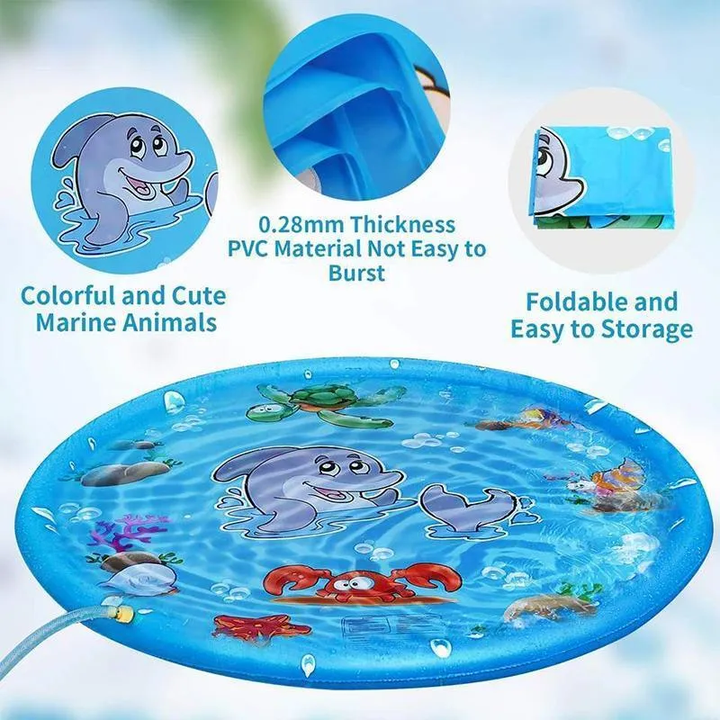 170CM Inflatable Water Sprinkler Mat Kids Outdoor Splash Pad Pool Game Toy PVC