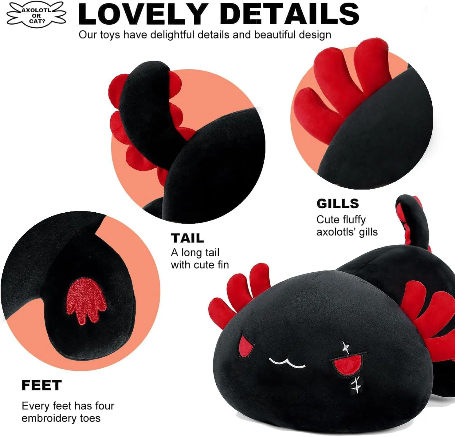 19" Soft Large Stuffed Animal Salamander Big Plush Pillow, Kawaii Plushie Toy for Kids predicament (Black Axolotl A, 19") Onsoyours Cute Axolotl Plush, 