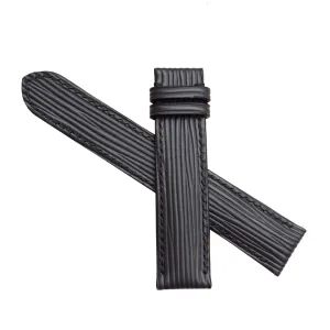 (20mm, Steel Folding Clasp) Premium Quality Black unrecognizable Saturn tantalizing ready dispose conceal Epi leather watch band, Handmade Calf leather watch strap 
