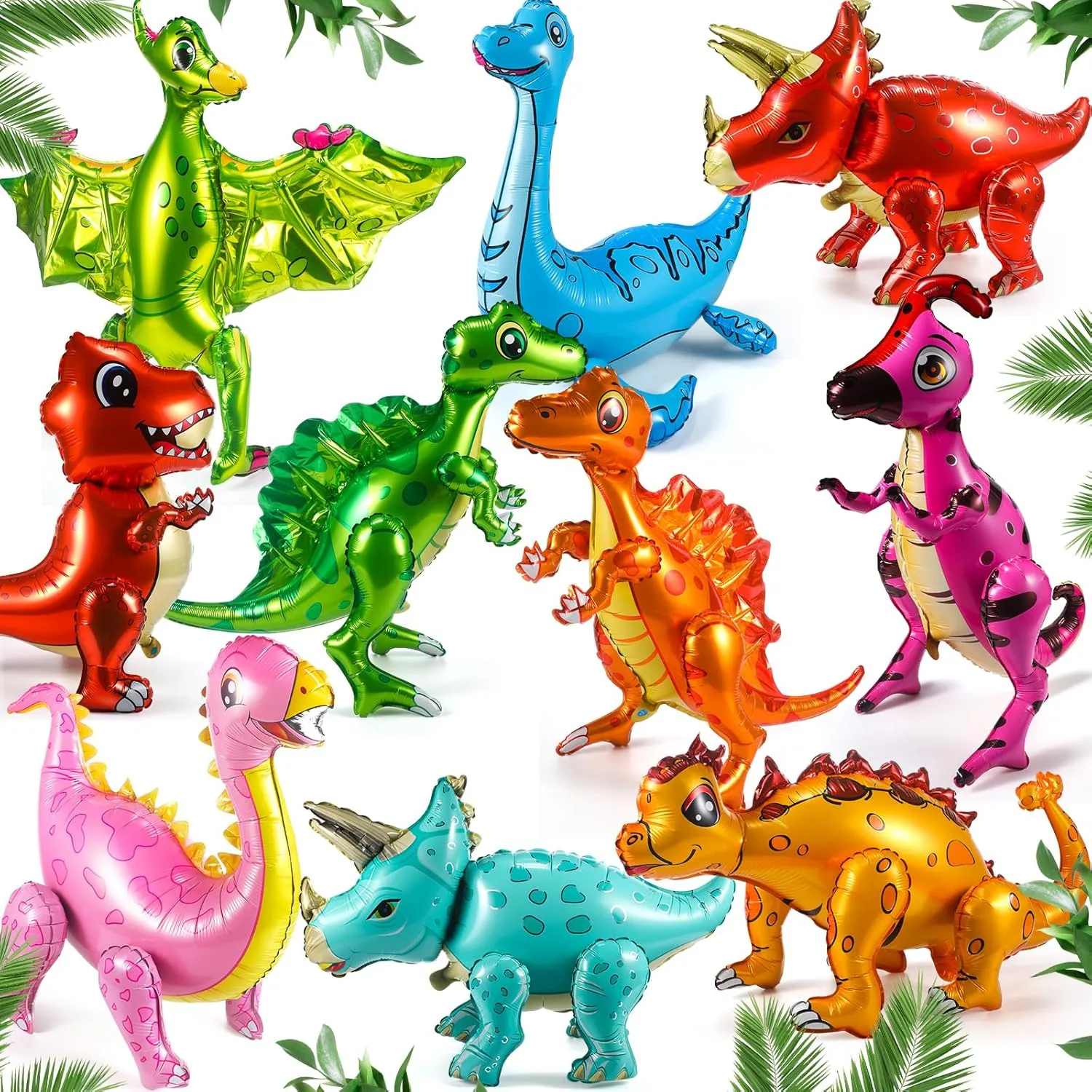 22-35 in Foil Giant 3D Self Standing Inflatable Blow up Dinosaur Balloons for Dino Jungle Theme Baby Shower Party intrinsically perennial Supplies 10 Pack Large Dinosaur Balloons for Birthday Party Decor 