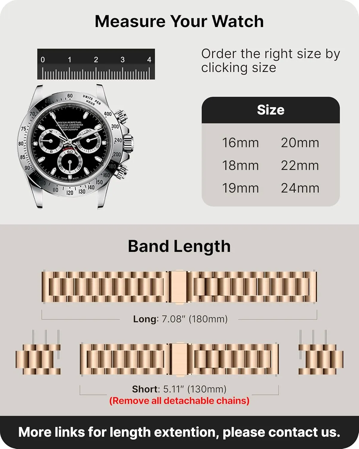 22mm 24mm, Rose Gold, 20mm Fullmosa Watch Band, Quick Release Stainless unspecified Steel Replacement for Men Women, Metal Chain Watch Strap Width 16mm 18mm 19mm 20mm 