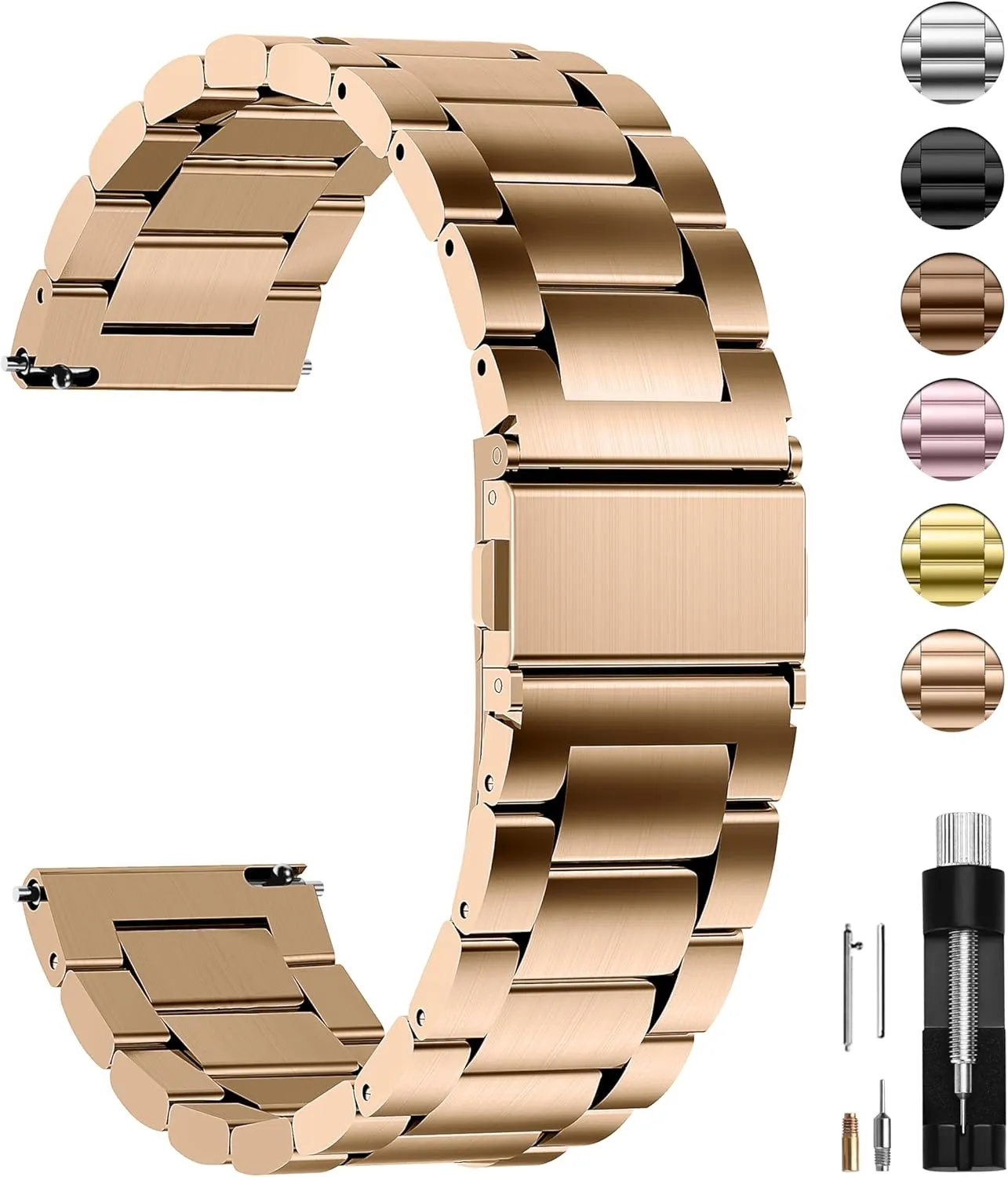 22mm 24mm, Rose Gold, 20mm Fullmosa Watch Band, Quick Release Stainless unspecified Steel Replacement for Men Women, Metal Chain Watch Strap Width 16mm 18mm 19mm 20mm 