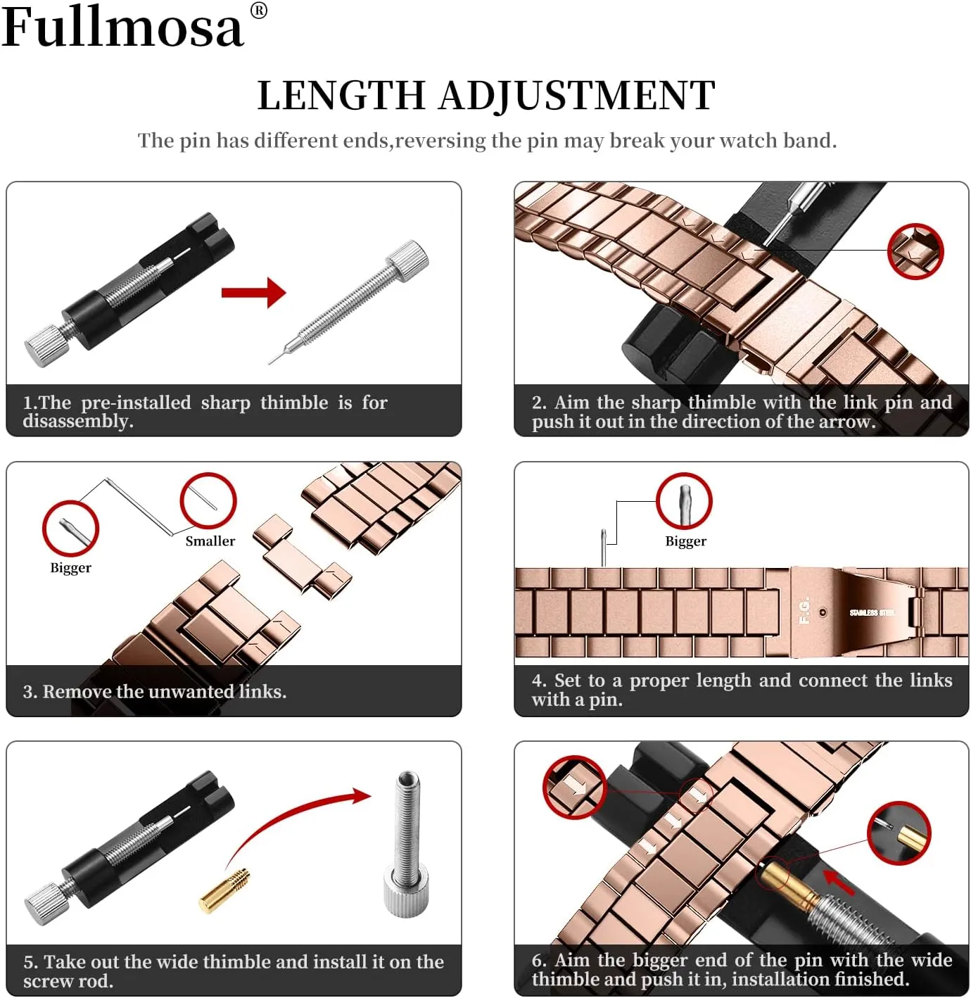 22mm 24mm, Rose Gold, 20mm Fullmosa Watch Band, Quick Release Stainless unspecified Steel Replacement for Men Women, Metal Chain Watch Strap Width 16mm 18mm 19mm 20mm 