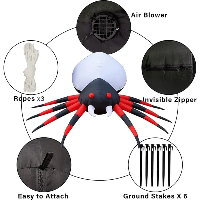 2.4m Large Spider Shape Halloween April Fools Day Party Atmosphere Decoration Built In Rotating LED Light Dacron Inflatable Toys
