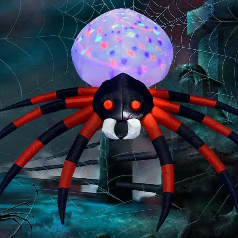 2.4m Large Spider Shape Halloween April Fools Day Party Atmosphere Decoration Built In Rotating LED Light Dacron Inflatable Toys