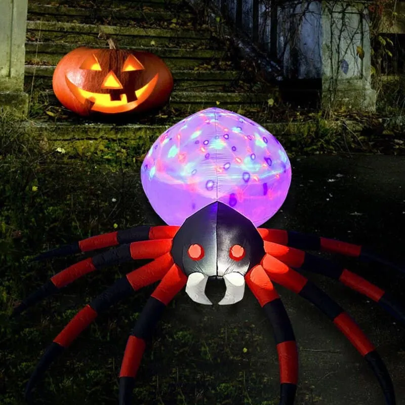 2.4m Large Spider Shape Halloween April Fools Day Party Atmosphere Decoration Built In Rotating LED Light Dacron Inflatable Toys