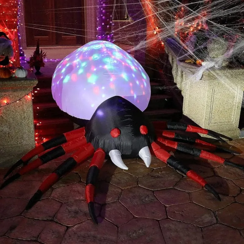 2.4m Large Spider Shape Halloween April Fools Day Party Atmosphere Decoration Built In Rotating LED Light Dacron Inflatable Toys