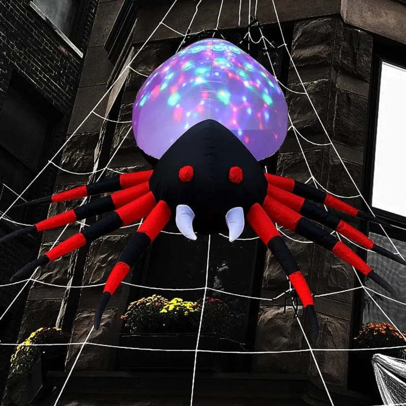 2.4m Large Spider Shape Halloween April Fools Day Party Atmosphere Decoration Built In Rotating LED Light Dacron Inflatable Toys