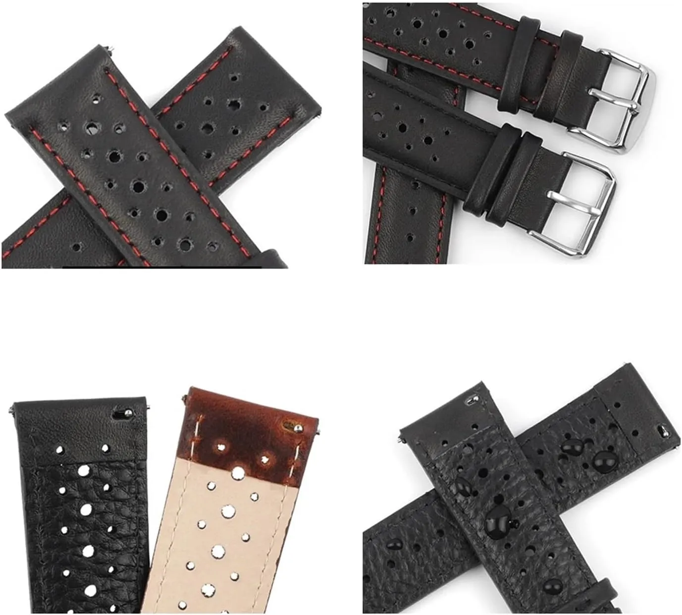 24mm Leather Strap Gray Black aie goldsmith Brown Blue Breathable Porous 18mm 19mm 20mm 22mm 