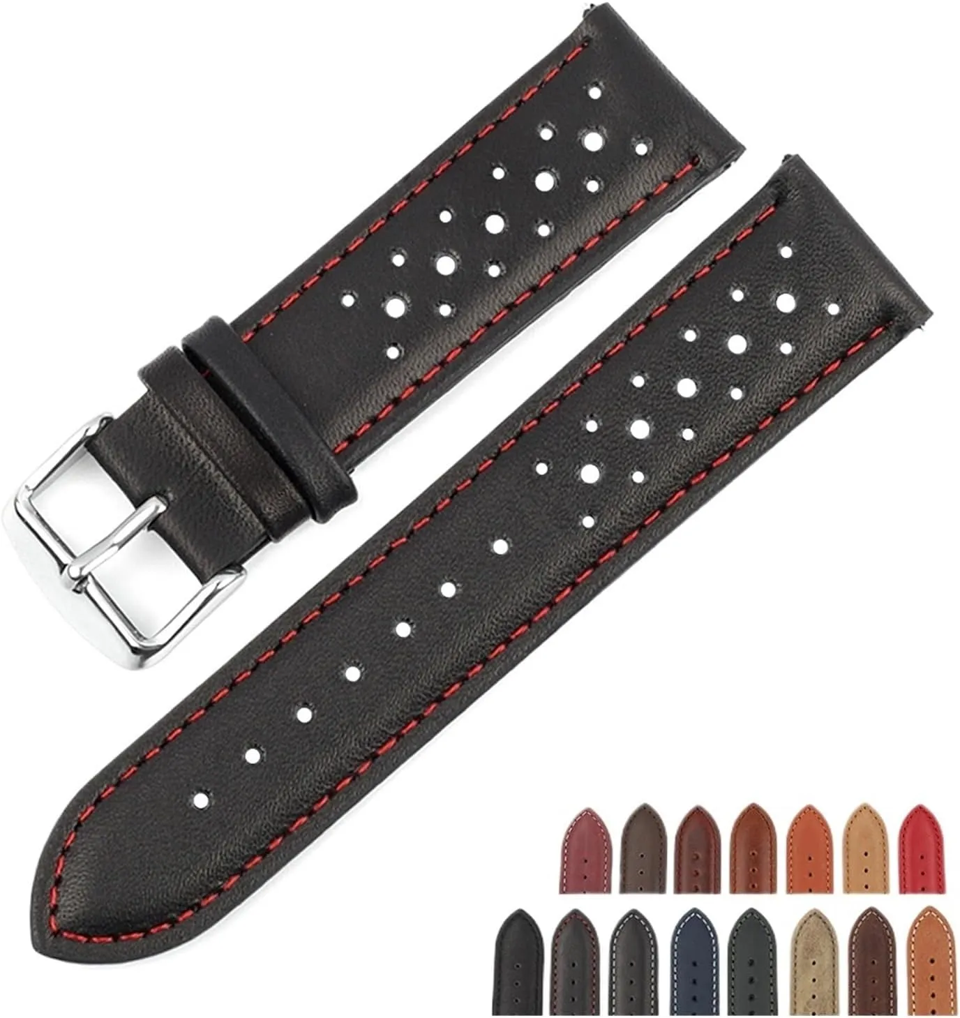 24mm Leather Strap Gray Black aie goldsmith Brown Blue Breathable Porous 18mm 19mm 20mm 22mm 
