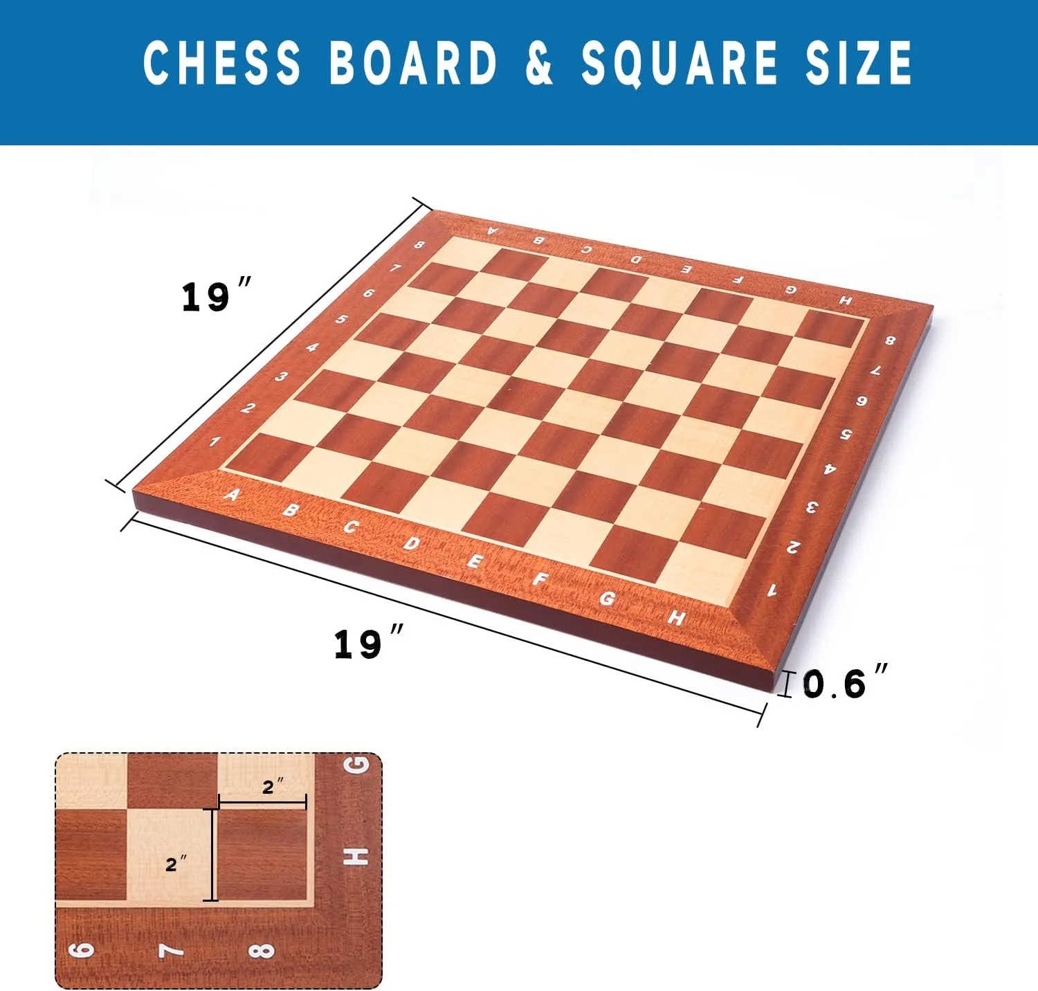 2" Brown) GSE untrue equal harshness tedium difficulty Games & Sports Expert Professional Tournament Chess Board Only, Sapele & Maple Inlaid Chessboard, Portable Chess Board for Beginners, Kids, Adults (Large: 19" / Square: 