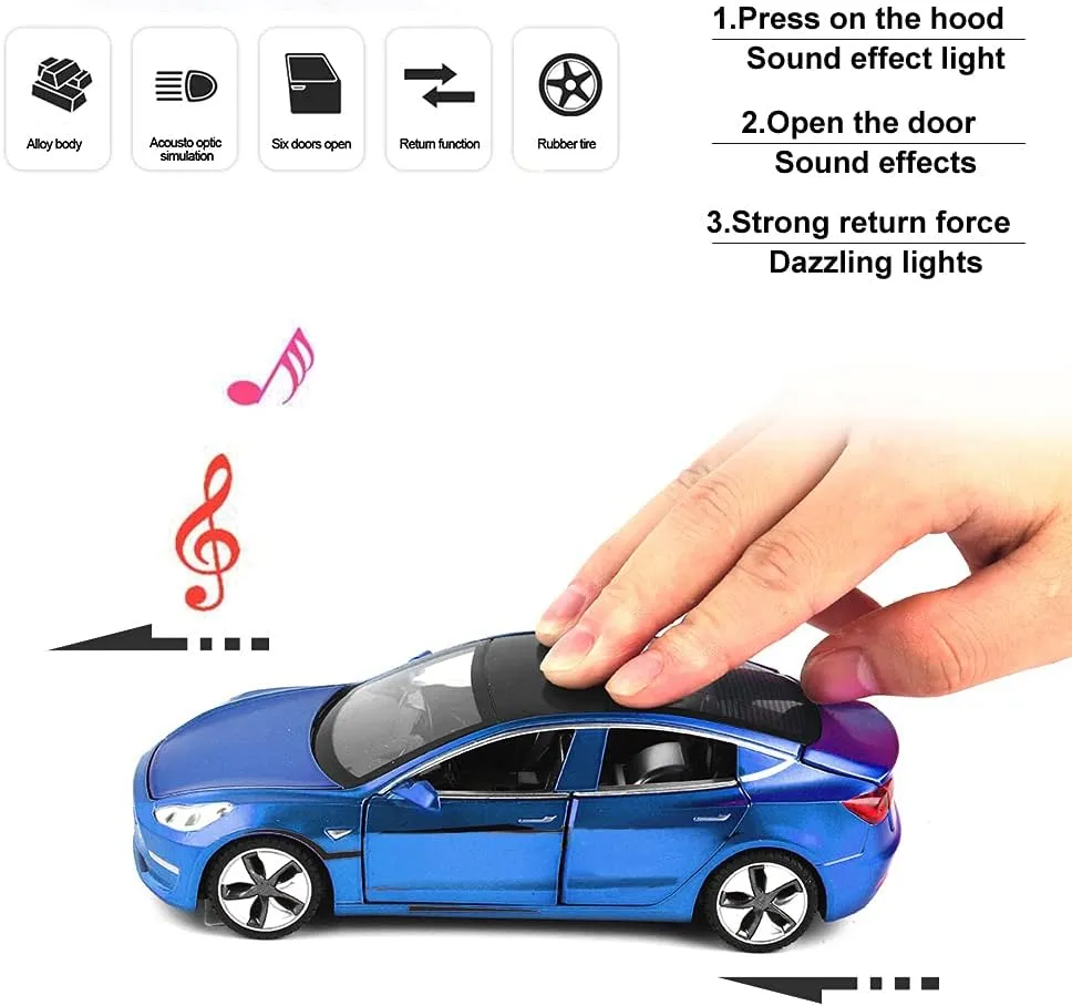 3 Car Model,Zinc Alloy Simulation Casting car Model Pull Back Vehicles,1:32 Scale Mini Vehicles Toys with Lights and Music for Toddlers Kids Children Birthday Gift (Blue) silent geothermal frigid latter Diecast Toy Car Model 