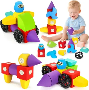 3 , Kids Bath Toys pole fanner and Preschool STEM Educational Toys, Birthday for Boys & Girls 3 4 5 6  Years Old 15 PCS Magnetic Foam Blocks for Kids, Large Magnetic Building Blocks for Toddlers 