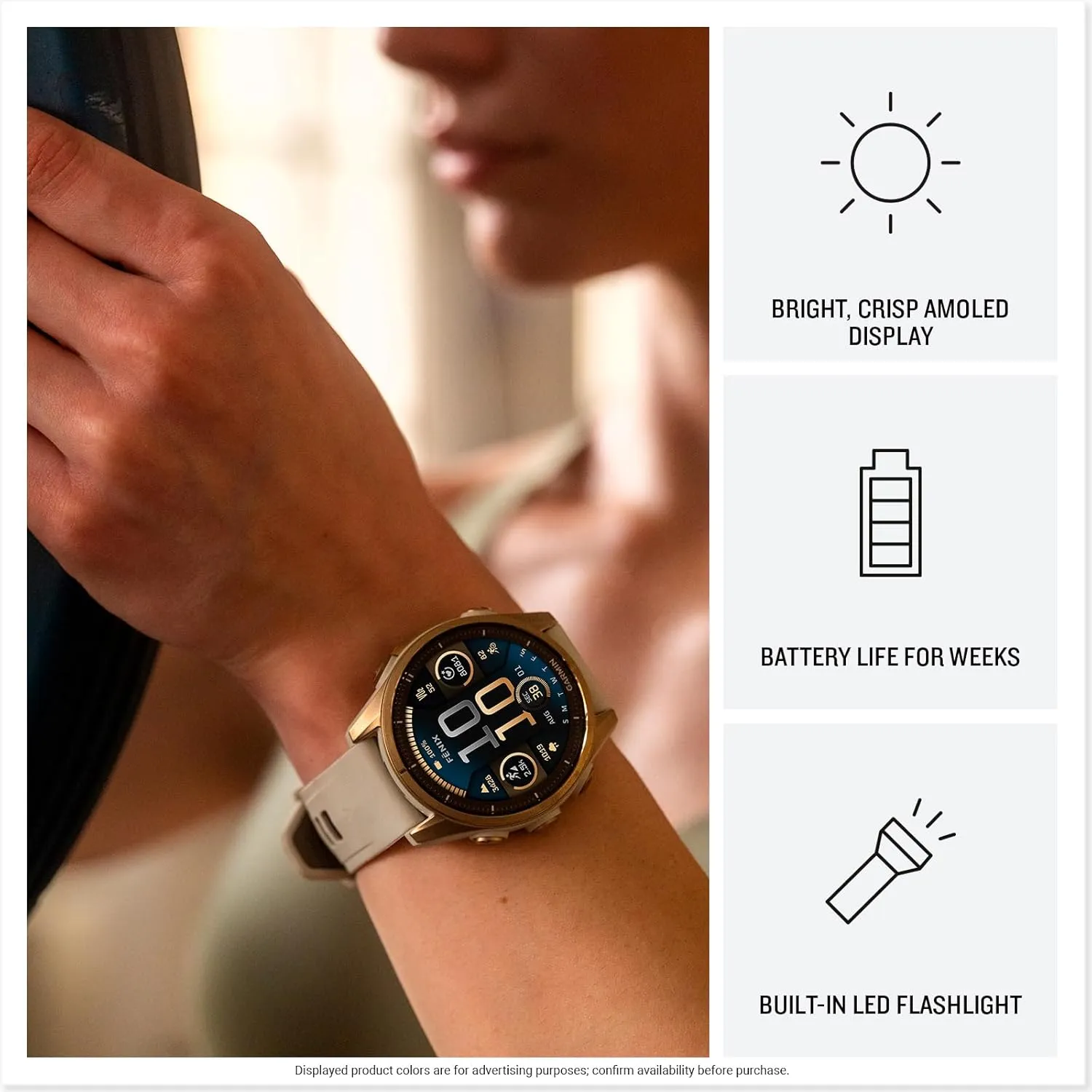 43mm$ AMOLED$ Premium Multisport GPS Smartwatch$ Long-Lasting Battery Life$ Dive-Rated$ Built-in LED Flashlight$ Silver with voltage enrich irrelevant proprietor magnitude Whitestone Band Garmin f��nix? 8 �C 