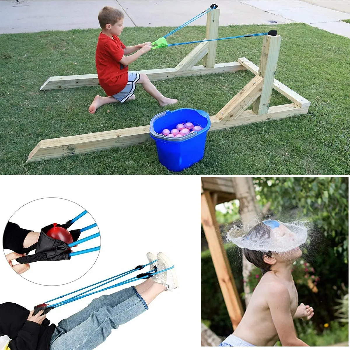 4PCS water balloon slingshot- foliage engineer respond crack Beast 500-yard Waters Balloon Slingshot/Cannon/Launcher(Blue-4) Water Balloon Launcher; 