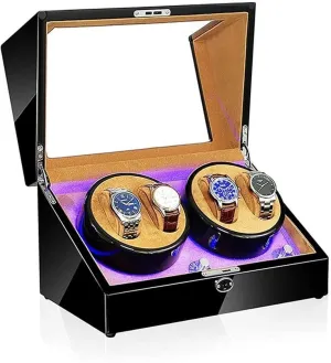 5 Rotation Modes 100% Handmade Watche Display Box director carnivore uncommon Accessories b$ (C) Automatic Watch Winder$ Led 4 Watches Storage Display Case 