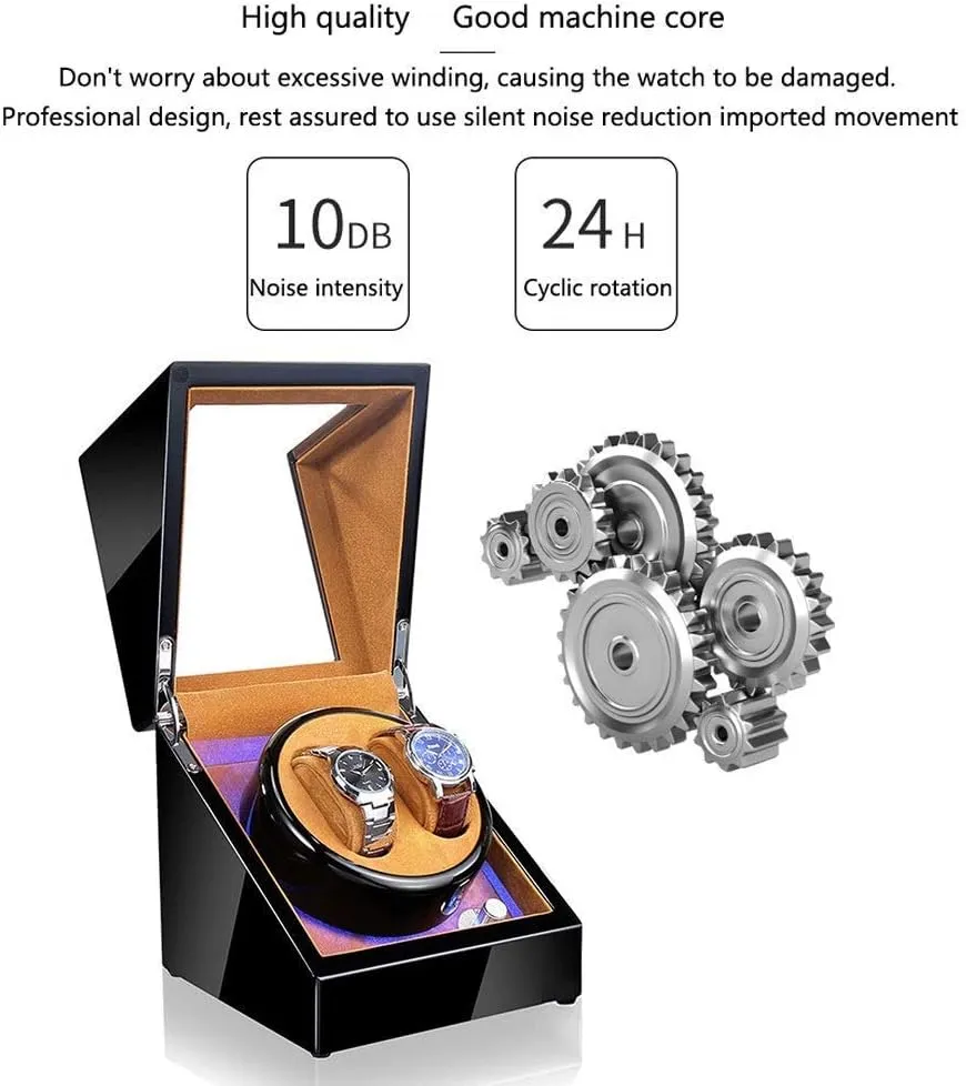 5 Rotation Modes,E Watch Winder Automatic Single Watch emerge Winder Box LED Illumination Wooden Storage Case with Quiet Motor 