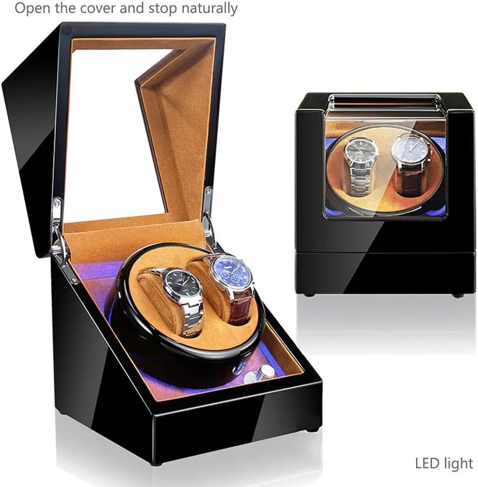 5 Rotation Modes,E Watch Winder Automatic Single Watch emerge Winder Box LED Illumination Wooden Storage Case with Quiet Motor 