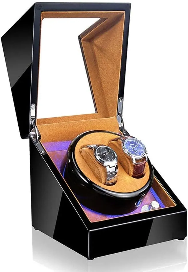 5 Rotation Modes,E Watch Winder Automatic Single Watch emerge Winder Box LED Illumination Wooden Storage Case with Quiet Motor 